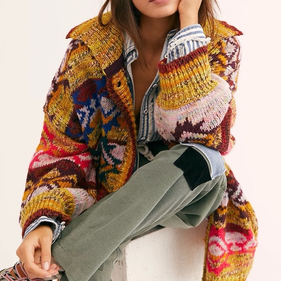 Free People Jackets & Blazers - Free People Isle of Sky Multicolor Oversized Sweater Coat Women’s Size XS/S